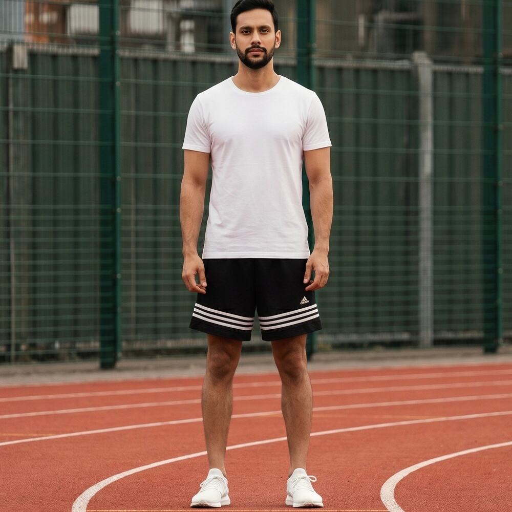 Adidas Black Soccer Shorts Mens Sz M Horizontal Stripes Blokecore Track Y2K VTG